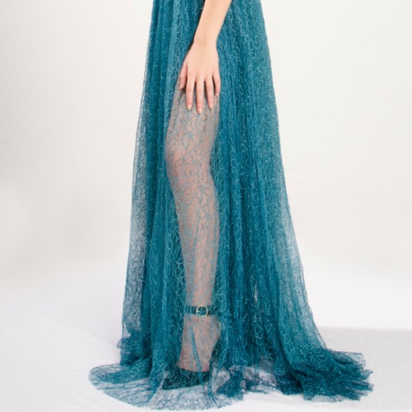 NEW TEAL LACE SHEER MAXI DRESS - Picture 6 of 8